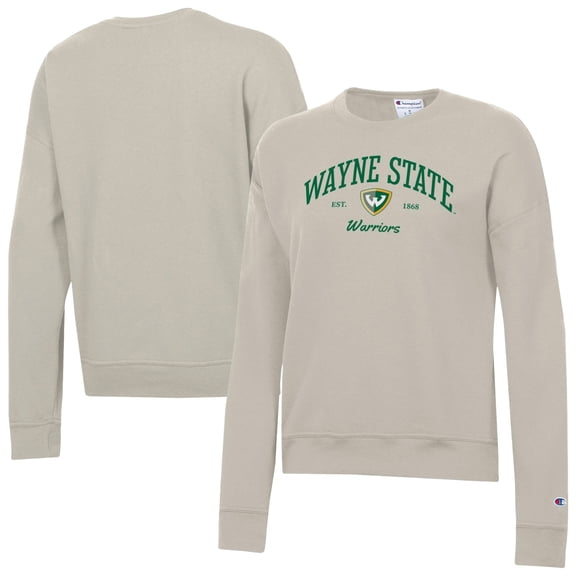 Women's-Champion Oatmeal Wayne State Warriors Powerblend Pullover Sweatshirt