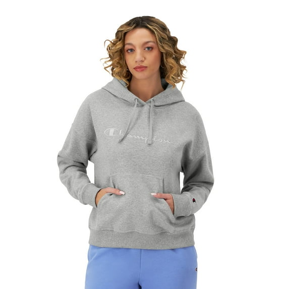 Women's Champion® Powerblend Embroidered Logo Hoodie Color: Oxford Gray Size: X SMALL