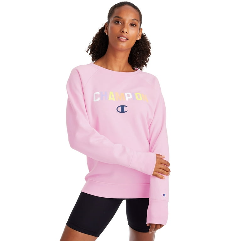 Women s Champion Powerblend Fleece Classic Crew Block Logo Ice