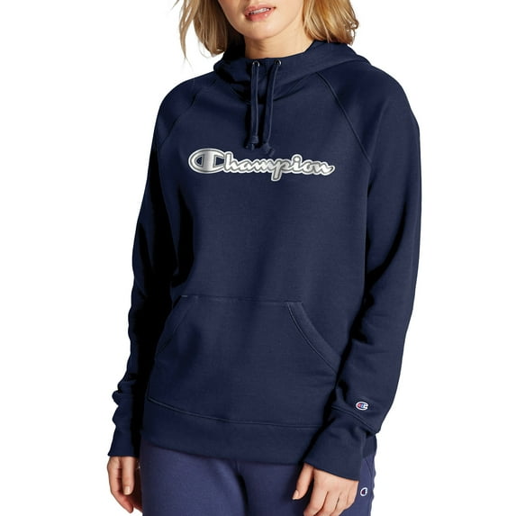 Women's Champion Powerblend Fleece Pullover Hoodie, Chainstitch Logo Athletic Navy 2XL
