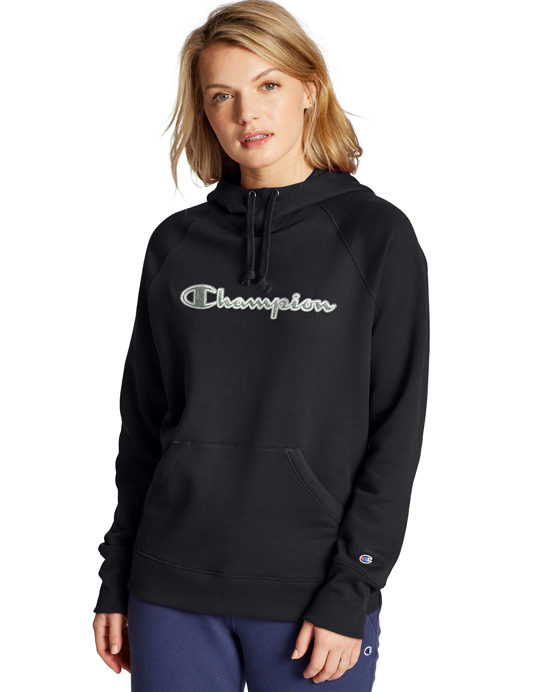 Women's Champion Powerblend Fleece Pullover Hoodie, Chainstitch Logo Black  XS - Walmart.com