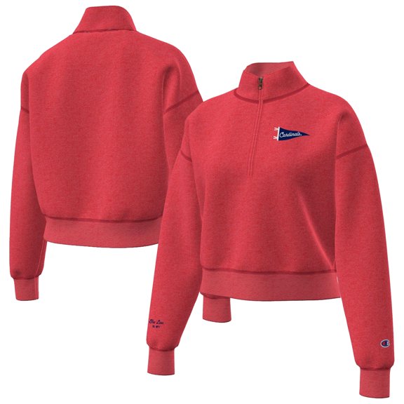 Women's Champion  Red St. Louis Cardinals Triumph Tri-Blend Fleece Cropped Quarter-Zip Pullover