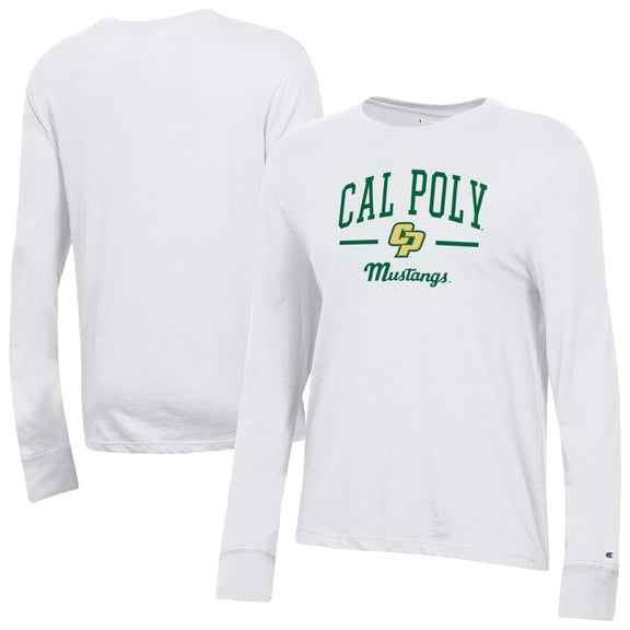 Women's-Champion White Cal Poly Mustangs Core Long Sleeve T-Shirt