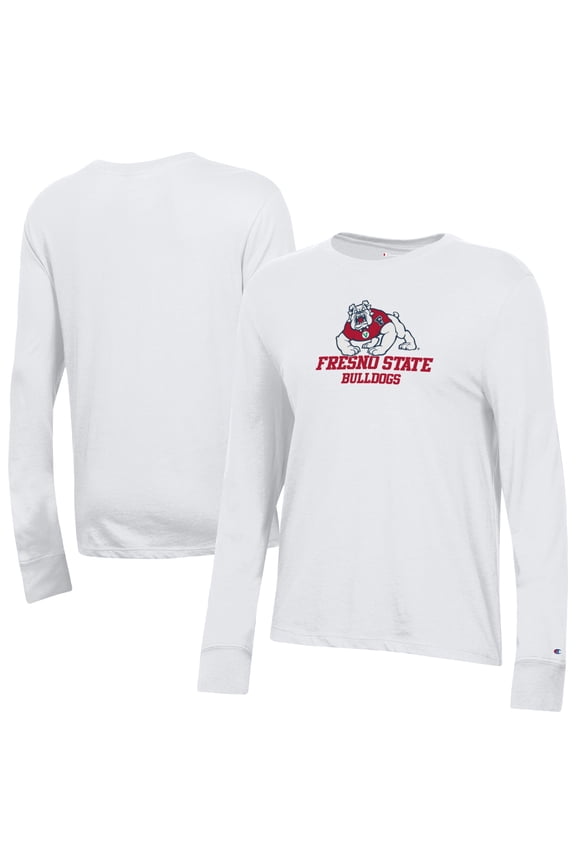 Women's-Champion White Fresno State Bulldogs Core Long Sleeve T-Shirt