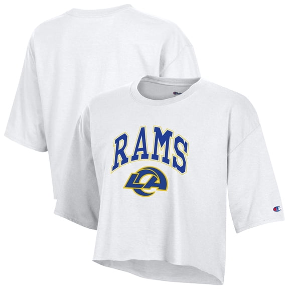 Women's Champion White Los Angeles Rams Boyfriend Cropped T-Shirt