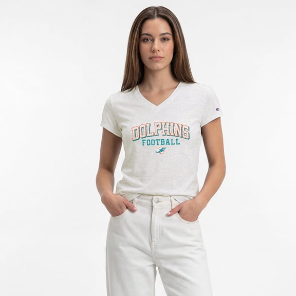 Women's Champion White Miami Dolphins Triumph Tri-Blend V-Neck T-Shirt