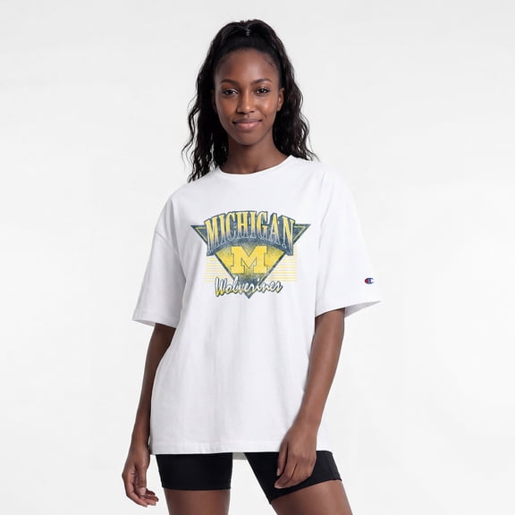Women's Champion White Michigan Wolverines Retro Oversized T-Shirt