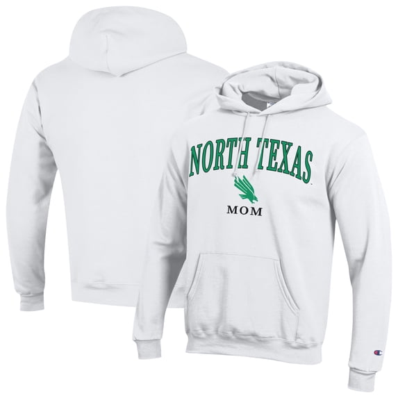 Women's Champion White North Texas Mean Green Arch Mom Eco Powerblend Hoodie