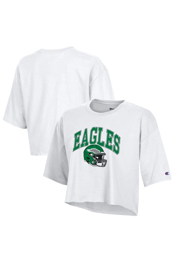 Women's Champion White Philadelphia Eagles Boyfriend Cropped T-Shirt