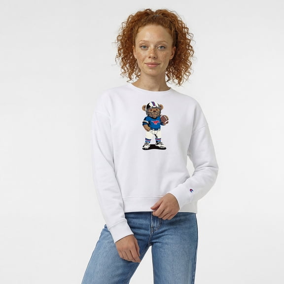 Women's Champion White SMU Mustangs Teddy Bear Sweatshirt