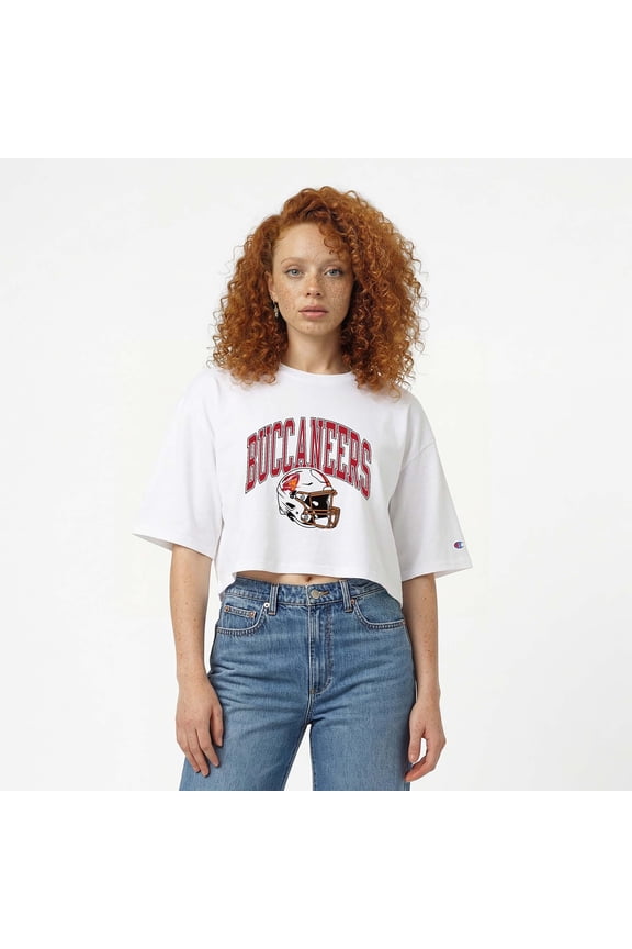 Women's Champion  White Tampa Bay Buccaneers Boyfriend Cropped T-Shirt