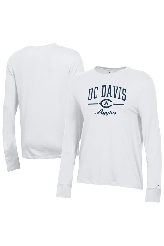 Women's-Champion White UC Davis Aggies Core Long Sleeve T-Shirt