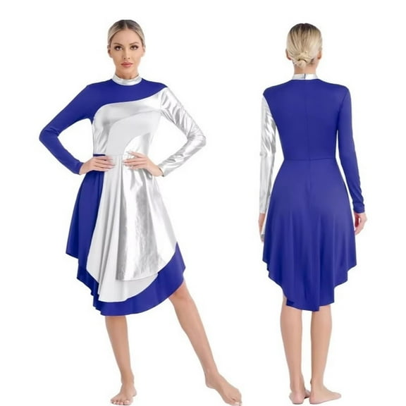 Women's Chapel Dance Praise Worship Dance Dresses Long Sleeve Contrasting Color Patchwork Dancewear