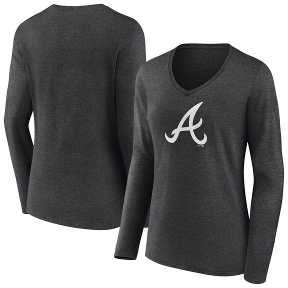 Women's Charcoal Atlanta Braves Monochrome Long Sleeve V-Neck T-Shirt