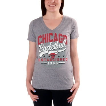 Women's Charcoal Chicago Bulls Cracked Type Version 2 V-Neck T-Shirt