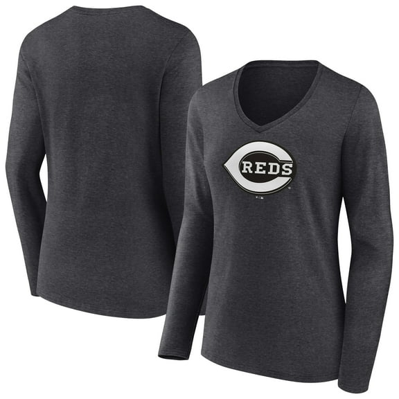 Women's Charcoal Cincinnati Reds Monochrome Long Sleeve V-Neck T-Shirt