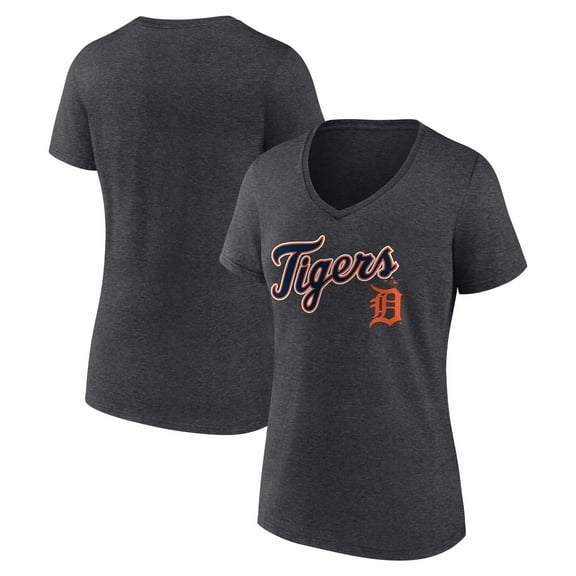 Women's Charcoal Detroit Tigers Team Lockup V-Neck T-Shirt