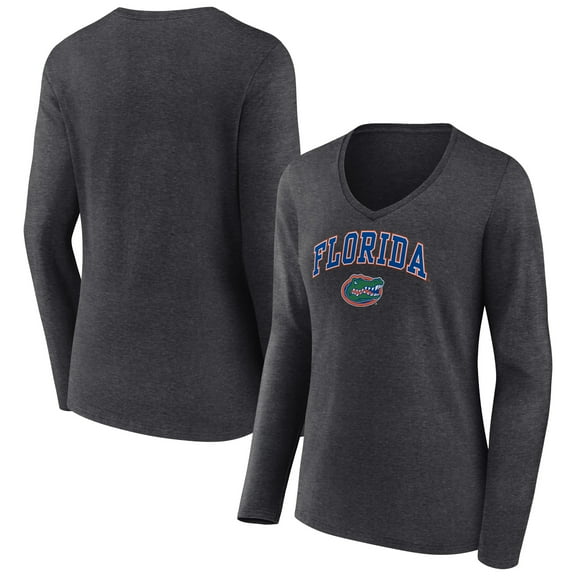 Women's Charcoal Florida Gators Campus Long Sleeve V-Neck T-Shirt