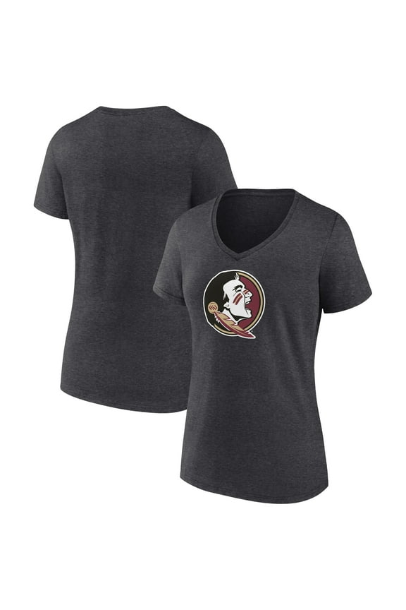 Women's Charcoal Florida State Seminoles Team Logo V-Neck T-Shirt
