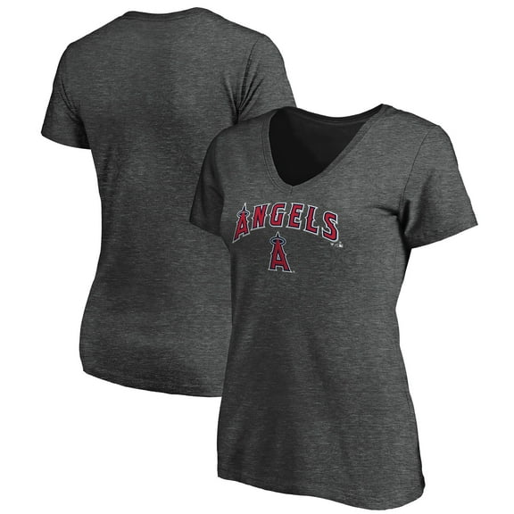 Women's Charcoal Los Angeles Angels Core Team Lock Up V-Neck T-Shirt