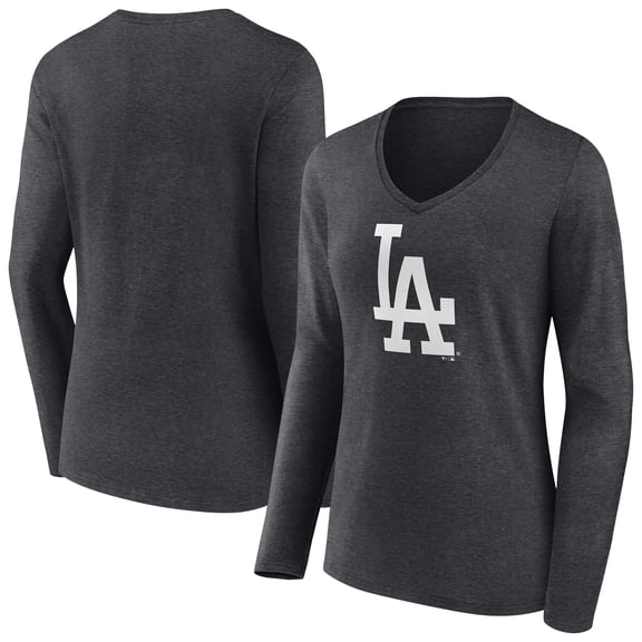 Women's Charcoal Los Angeles Dodgers Monochrome Long Sleeve V-Neck T-Shirt