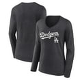 thumbnail image 1 of Women's Charcoal Los Angeles Dodgers Team Lockup Long Sleeve V-Neck T-Shirt, 1 of 3