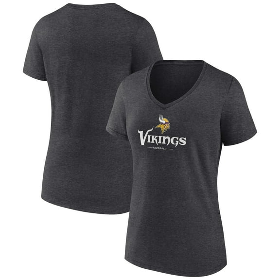 Women's Charcoal Minnesota Vikings Logo Team Lockup V-Neck T-Shirt