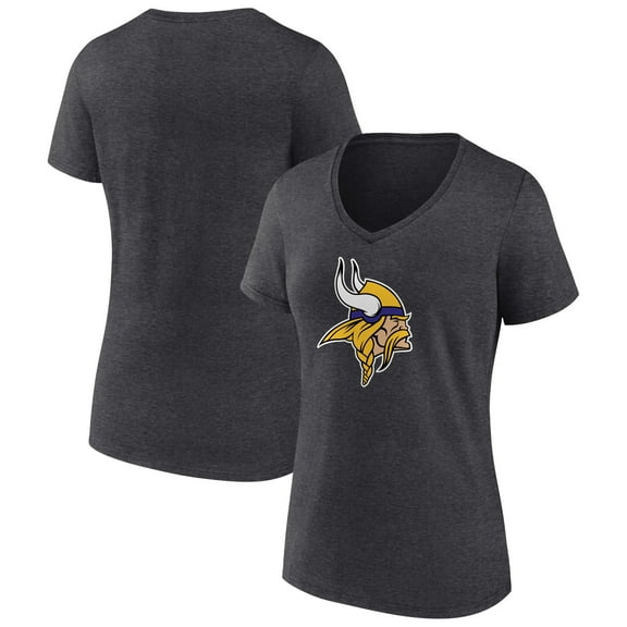 Women's Charcoal Minnesota Vikings Primary Team Logo V-Neck T-Shirt