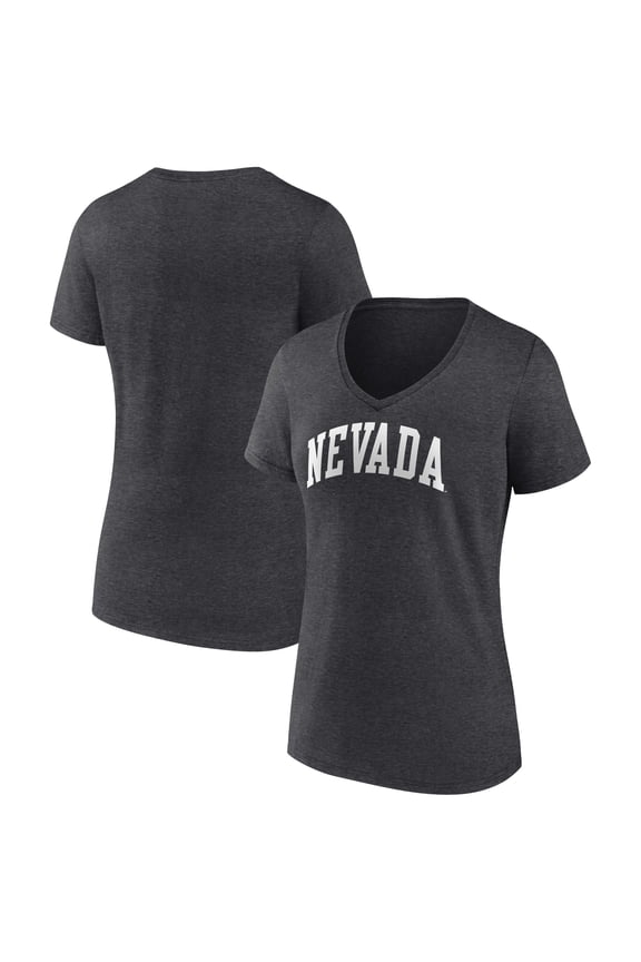 Women's Charcoal Nevada Wolf Pack Basic Arch V-Neck T-Shirt