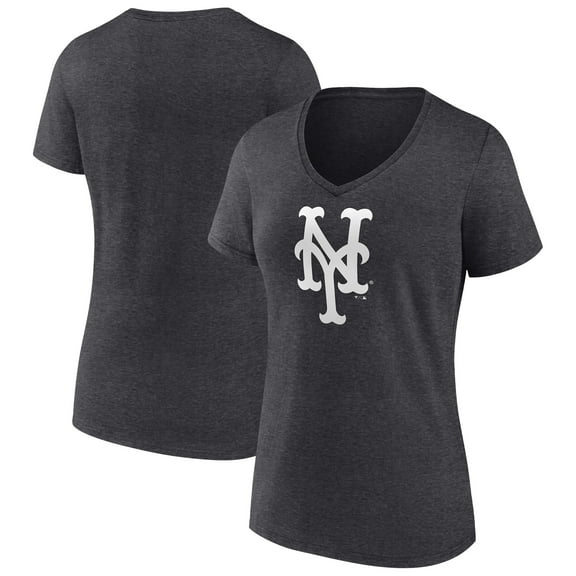 Women's Charcoal New York Mets Monochrome V-Neck T-Shirt