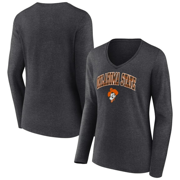 Women's Charcoal Oklahoma State Cowboys Campus Long Sleeve V-Neck T-Shirt