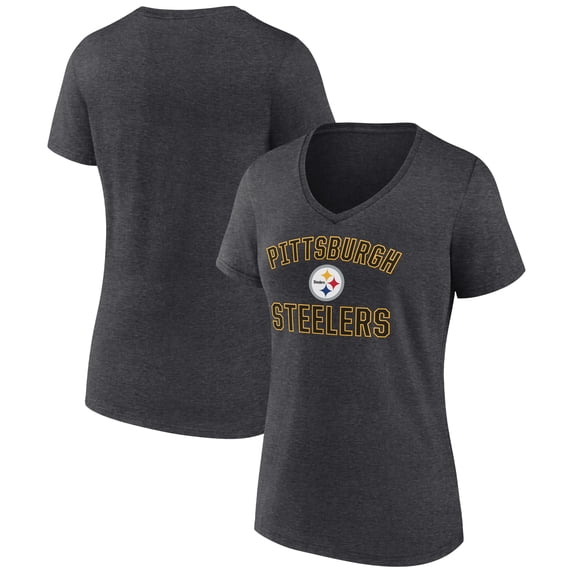 Women's Charcoal Pittsburgh Steelers Victory Arch Team V-Neck T-Shirt