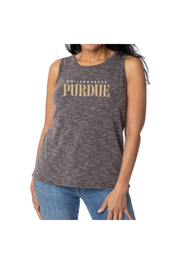 Women's Charcoal Purdue Boilermakers Blake Sandwash Rib-Knit Tri-Blend Tank Top