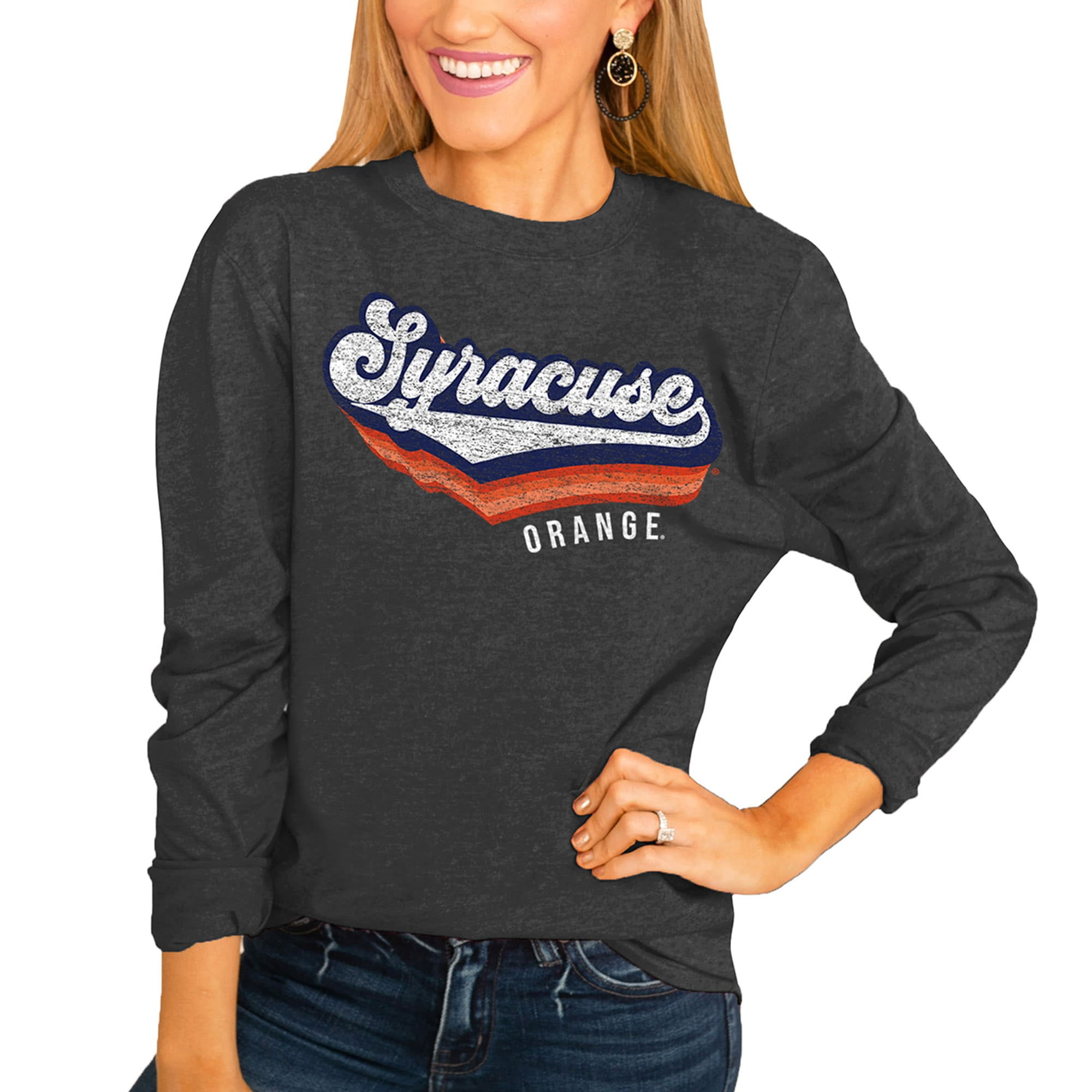 Women s Charcoal Syracuse Orange Vivacious Varsity Long Sleeve T