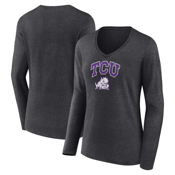 Women's Charcoal TCU Horned Frogs Campus Long Sleeve V-Neck T-Shirt