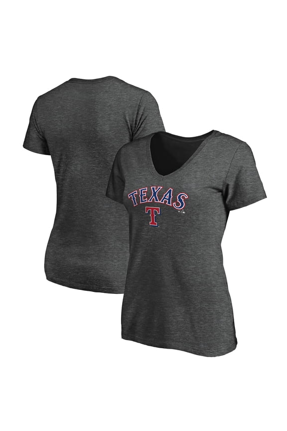 Women's Charcoal Texas Rangers Core Team Lock Up Wordmark V-Neck T-Shirt
