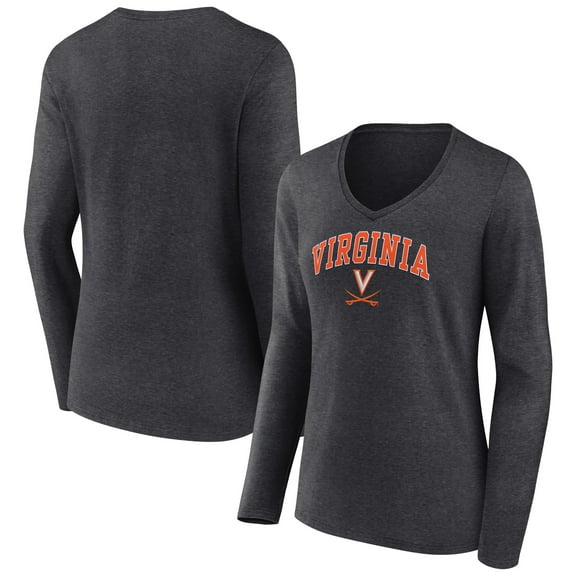 Women's Charcoal Virginia Cavaliers Campus Long Sleeve V-Neck T-Shirt