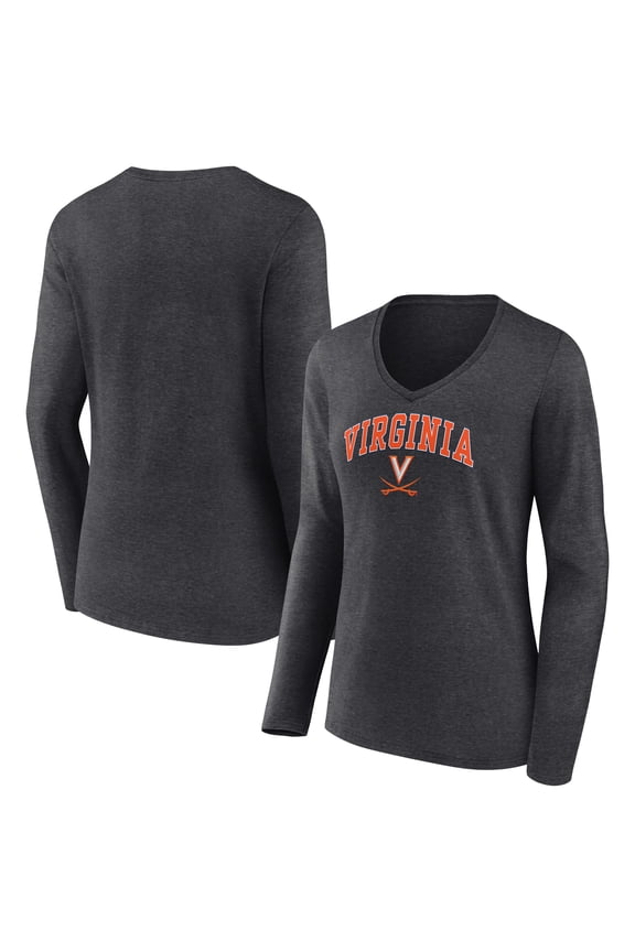 Women's Charcoal Virginia Cavaliers Campus Long Sleeve V-Neck T-Shirt