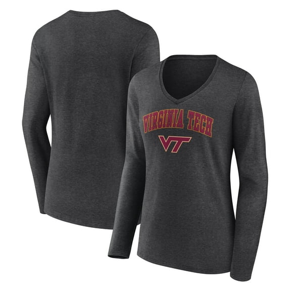 Women's Charcoal Virginia Tech Hokies Campus Long Sleeve V-Neck T-Shirt