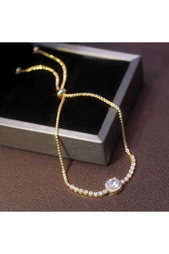 Women's Charm Gold Color Link Chain Crystal Bracelet Jewelry Organizer Storage Bag Adjustable