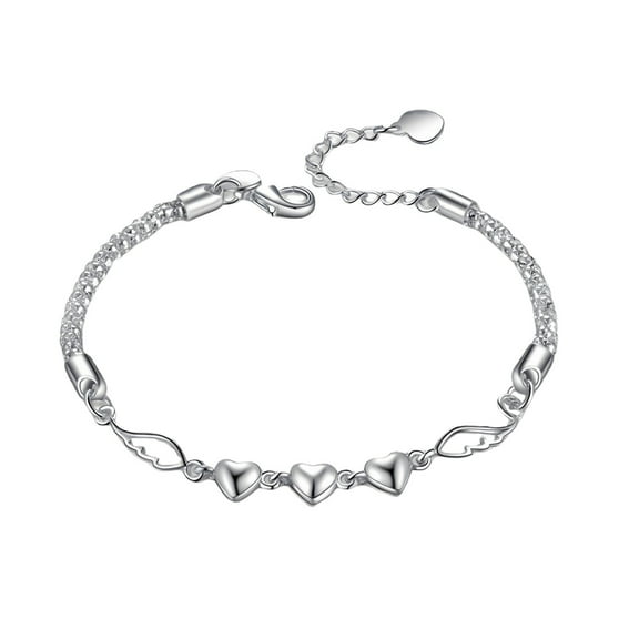 Women's Charm Love Heart Wings Bracelet Bangle Jewelry, Bracelets, Silver