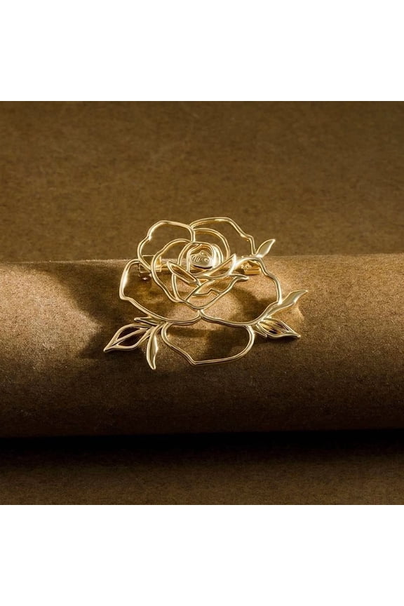 Women's Charm Rose Shape Wiithout Stone Brooch Pin 925 Sterling Silver 14K Yellow Gold Plated 925 Sterling Silver