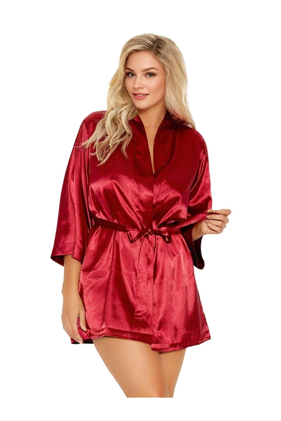 Women's Charmeuse Kimono Robe & Chemise Lingerie Set - Satin Nightwear with Deep V Neck and Adjustable Straps, Purple S