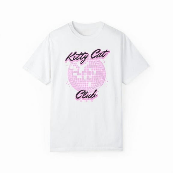 Women's Charming "Kitty Cat Club" Disco Ball Graphic Tees Witty Cat - Focused Print T - shirts With Disco Ball And Witty Text Comfy Short Sleeve Casual Daily Shirts