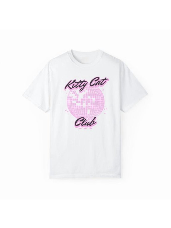 Women's Charming "Kitty Cat Club" Disco Ball Graphic Tees Witty Cat - Focused Print T - shirts With Disco Ball And Witty Text Comfy Short Sleeve Casual Daily Shirts