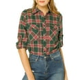 thumbnail image 1 of Women's Check Roll Up Sleeves Button Down Brushed Shirt, 1 of 6