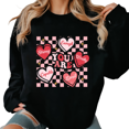 thumbnail image 1 of Women's Checker Heart Breathable Sweatshirt Top Casual Comfortable Round-neck long-sleeved Black S-3XL, 1 of 6
