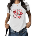 thumbnail image 1 of Women's Checkerboard Heart Graphic Cotton T Shirt Casual Breathable Short Sleeve Round Neck Top White S-5XL, 1 of 5