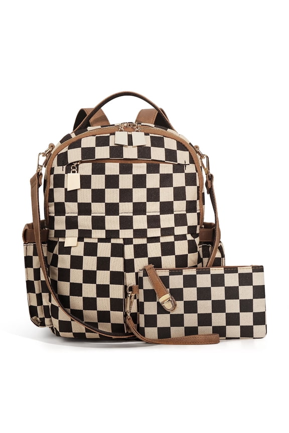 Women's Checkered Backpack - Checkered Mini Backpack/Tote Bag, convertible into a shoulder bag, suitable for travel and work.(RL Brown 1 PC)