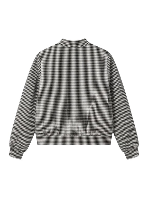 Women's Checkered Bomber Jacket Full Zip Up Casual Coat with Ribbed Cuffs Lightweight Streetwear Outerwear